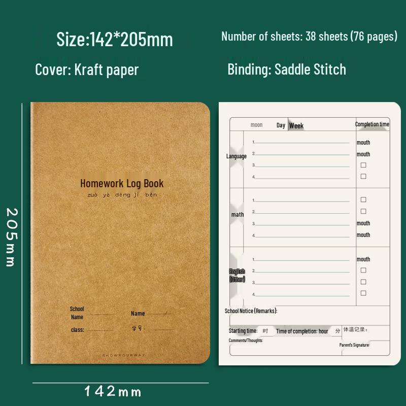 32K Cowhide Notebook for Elementary Third Grade - Small Size Homework and Notes Record Book