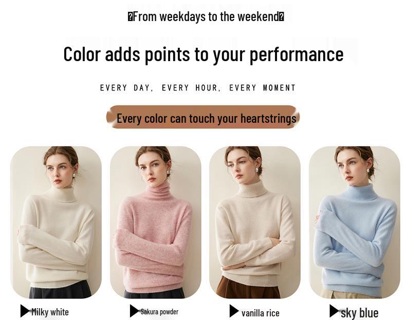 Women's 100% Pure Cashmere High Neck Pullover Sweater, Short and Loose, Versatile Warm Knitwear for Autumn/Winter.
