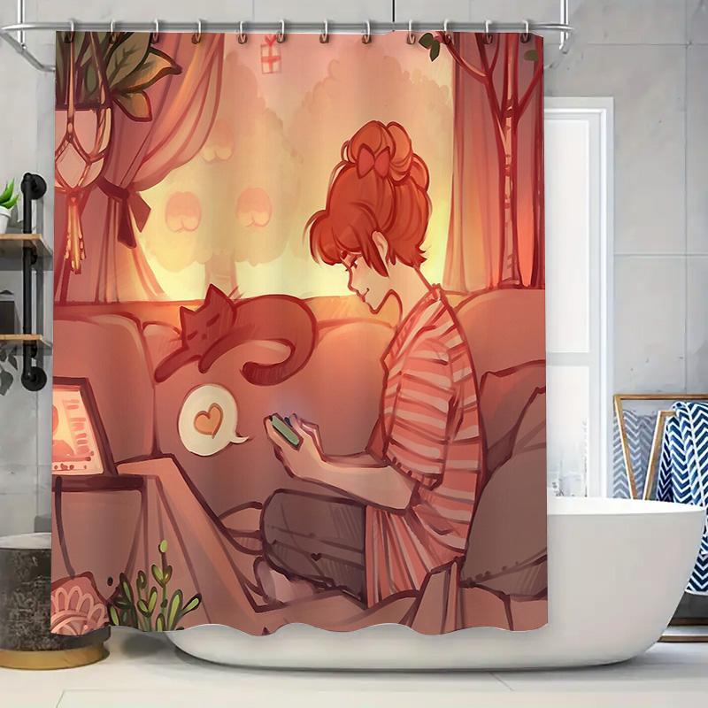 

Anime Girl Shower Curtain Cute Manga Bedroom Decor Japanese Otaku Washroom Liner Artistic Home Textile Room Divider W60H190(CM)-1 Pcs