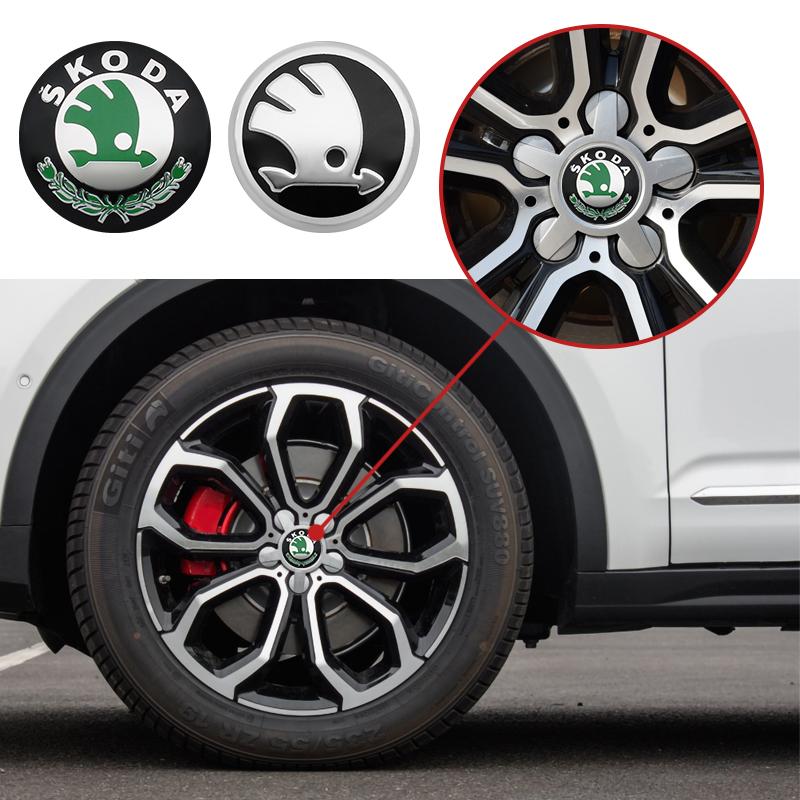 Dclaq2 4ks 56mm Krytky středů kol automobilu Nálepka odznaku Doplňky Pro skoda 3 2 VRS Vision Kodiaq Favorit Rapid Octavia A5 A7