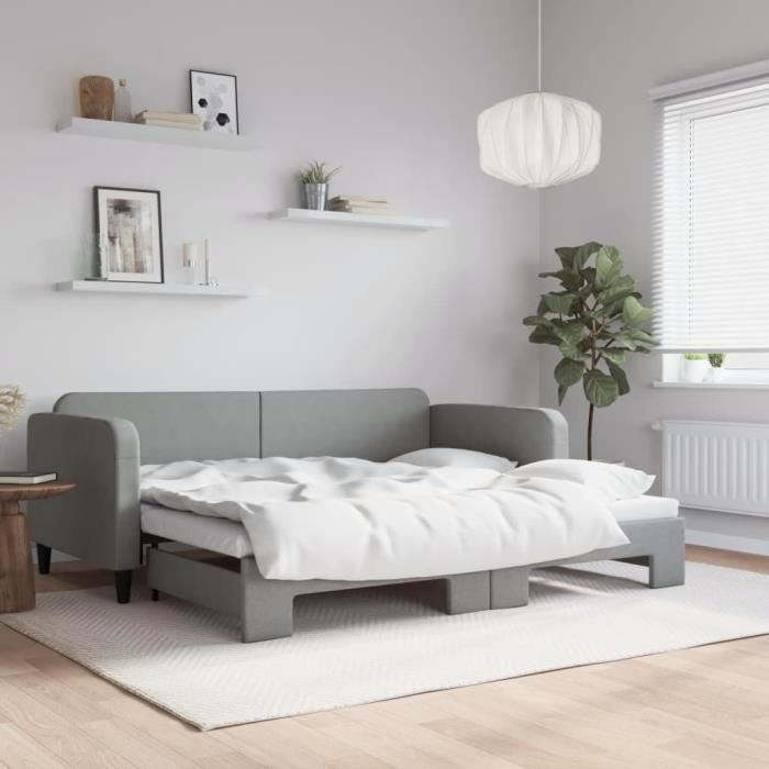 VidaXL Daybed with Trundle Bed Light Grey 90x200 Cm Fabric 3196816