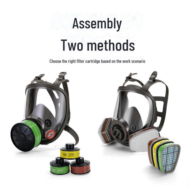 Full Face Silicone Gas Mask for Spray Painting, Chemical Pesticide Protection, Anti-Gas Filter, Wide View.