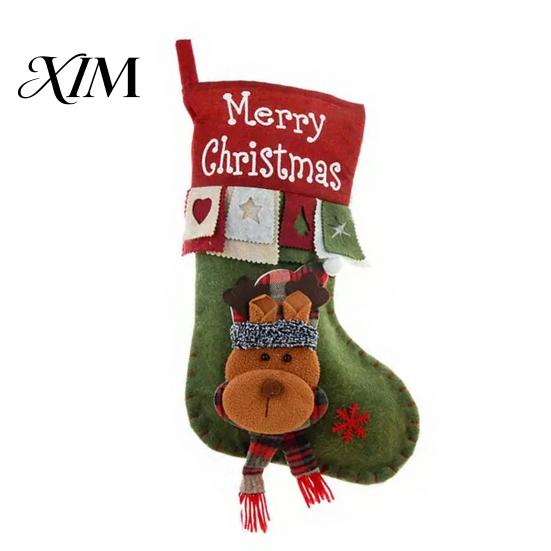 Festive Holiday Gift Holders 18 Inch Large Christmas Stockings, 3D Santa/Snowman/Reindeer Xmas Hanging Socks, Non-woven Decorative Stocking