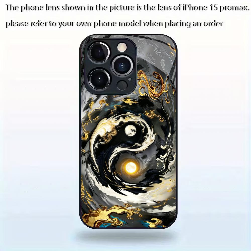 Tai Chi Circle Pattern Tempered Glass Phone Case Suitable for iPhone 17 16 15 14 13 12 11 Pro/Max/Plus Anti Shock Back Cover