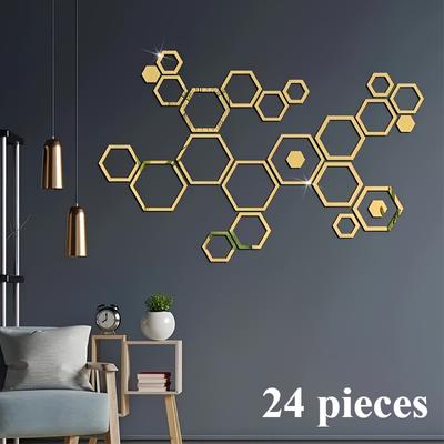 24 Pieces of Hexagonal 3D Wall Mirror Stickers, Soft Acrylic Self-adhesive DIY Decorations Are Suitable for Home, Living Room, Bedroom, Decoration
