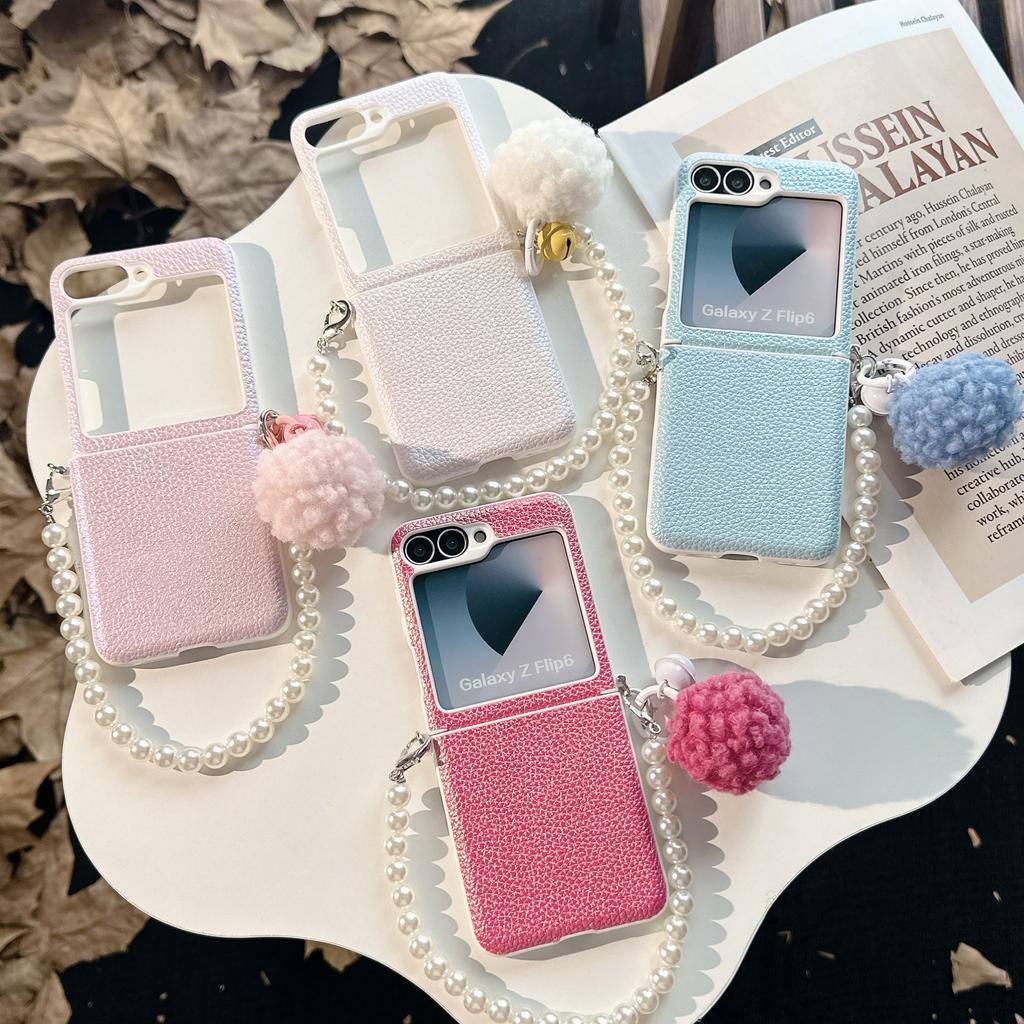 Luxury Litchi Pattern Genuine Leather Hinge Case For Samsung Z Flip 3 4 5 6 5G Flip5 Flip6 3-piece Set Hinge Cover Coque Shell
