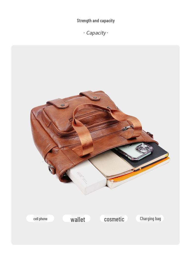2025 Retro Soft Leather Mom Bag: Large Capacity Casual Tote and Crossbody