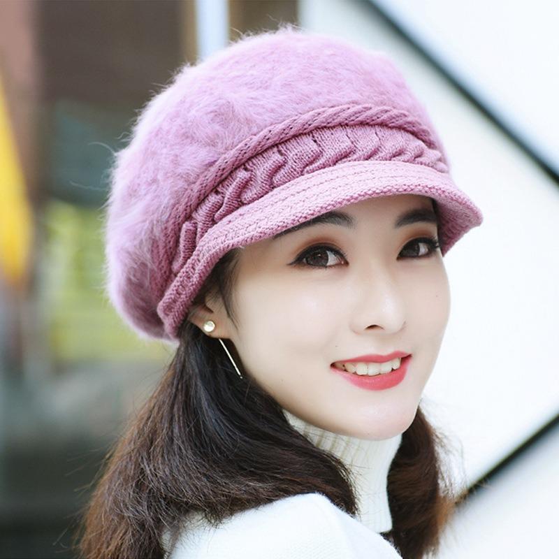 Mode Winter Verdickt Warmhalten Gestrickte Koreanische Kaninchenhaar Mütze Damen Ohrenschutz Vielseitige Entenschnabelmütze Verdickte Warme Strickmütze