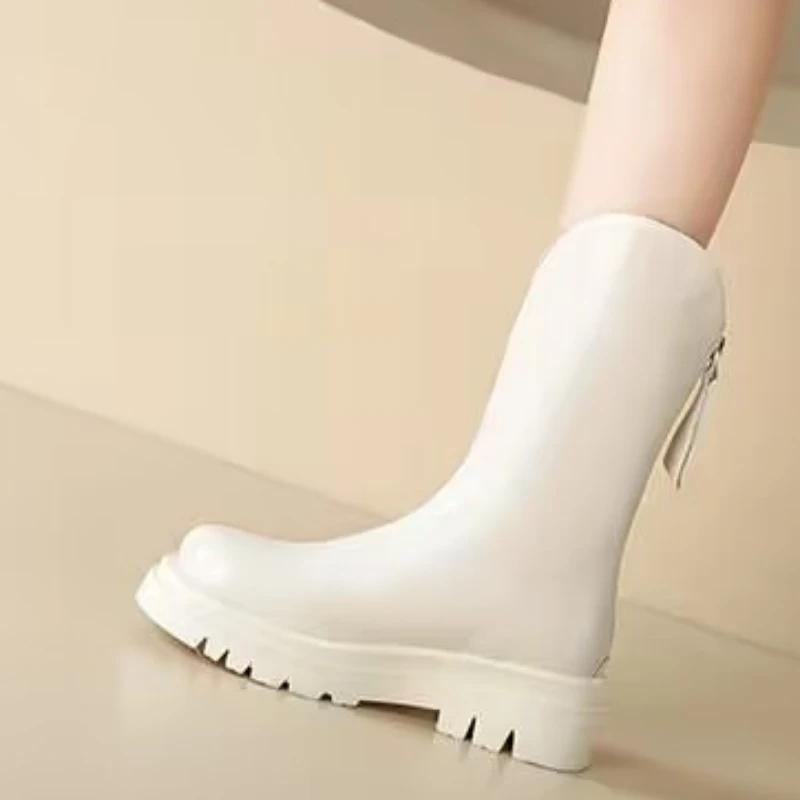2024 Hot Sale Ladies Shoes Zipper Women's Boots Winter Round Toe Solid Plush Warm Mid-Calf Mid Heel Water Proof Fashion Boots