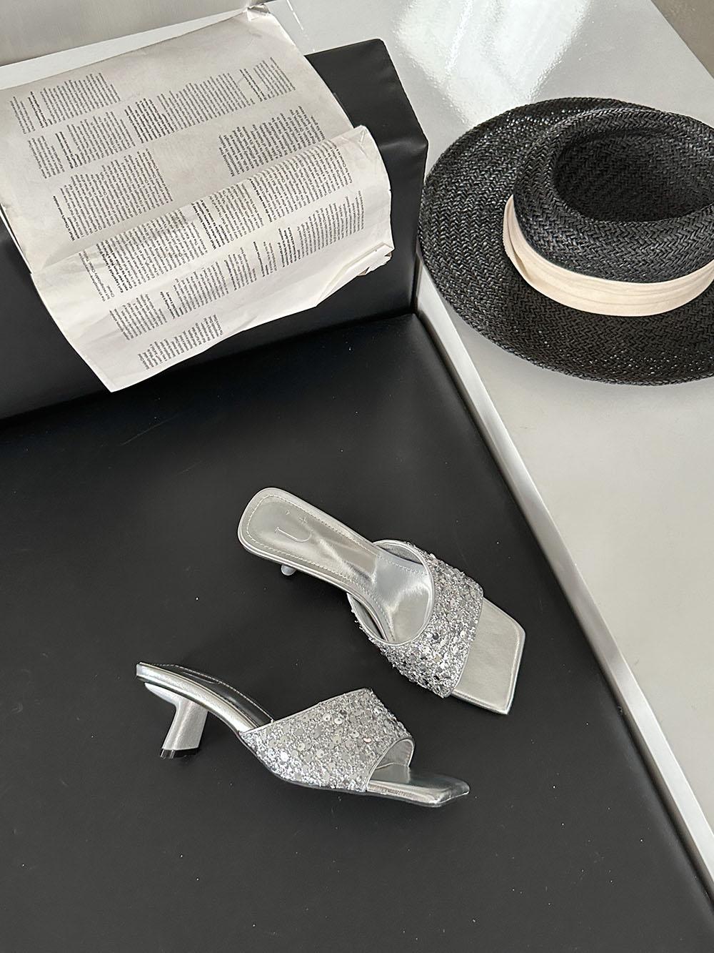 

модные женские босоножки с открытым носком, летние уличные туфли-мюли, туфли на тонком высоком каблуке, туфли-лодочки для вечеринок, размер 35-39, модные сексуальные туфли-лодочки для вечеринок 35-39 7.5 серебряный