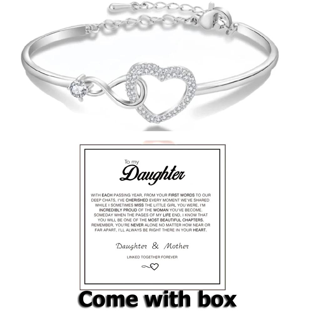 Für meine Tochter, für immer verbundenes Armband, Unendlichkeits-Für immer-Liebes-Herz-Armbänder von Mama, Zirkonia, Inspirierendes Geschenk mit Kartenbox white