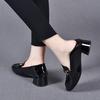 Small leather shoes women's new round head cow patent leather thick heel shallow mouth fashion shoes metal buckle medium heel women's single shoes