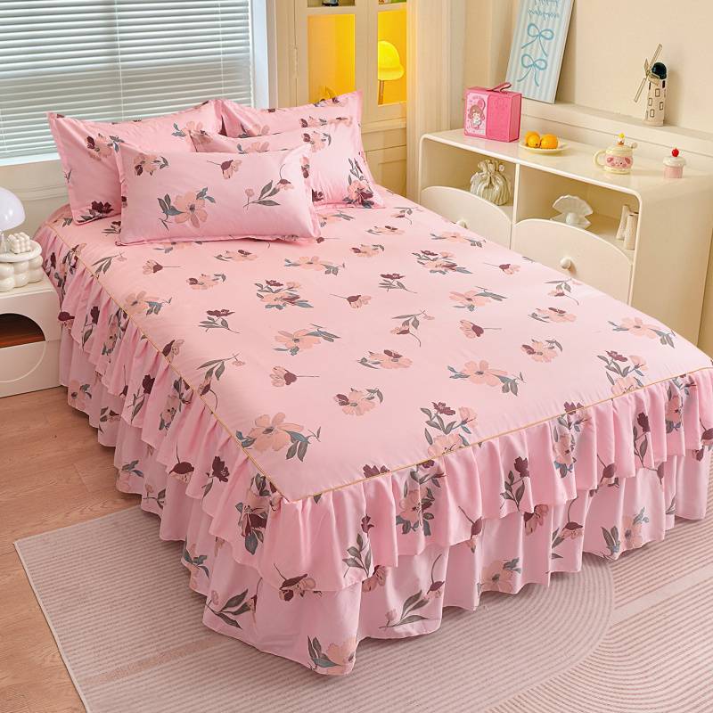 

Multi Sized Butterfly Bed Skirt Double-layer Ruffled Edge Dust-proof Mattress Protective Cover Same Pillowcase Home Decoration 2pcs pillowcases рожевий