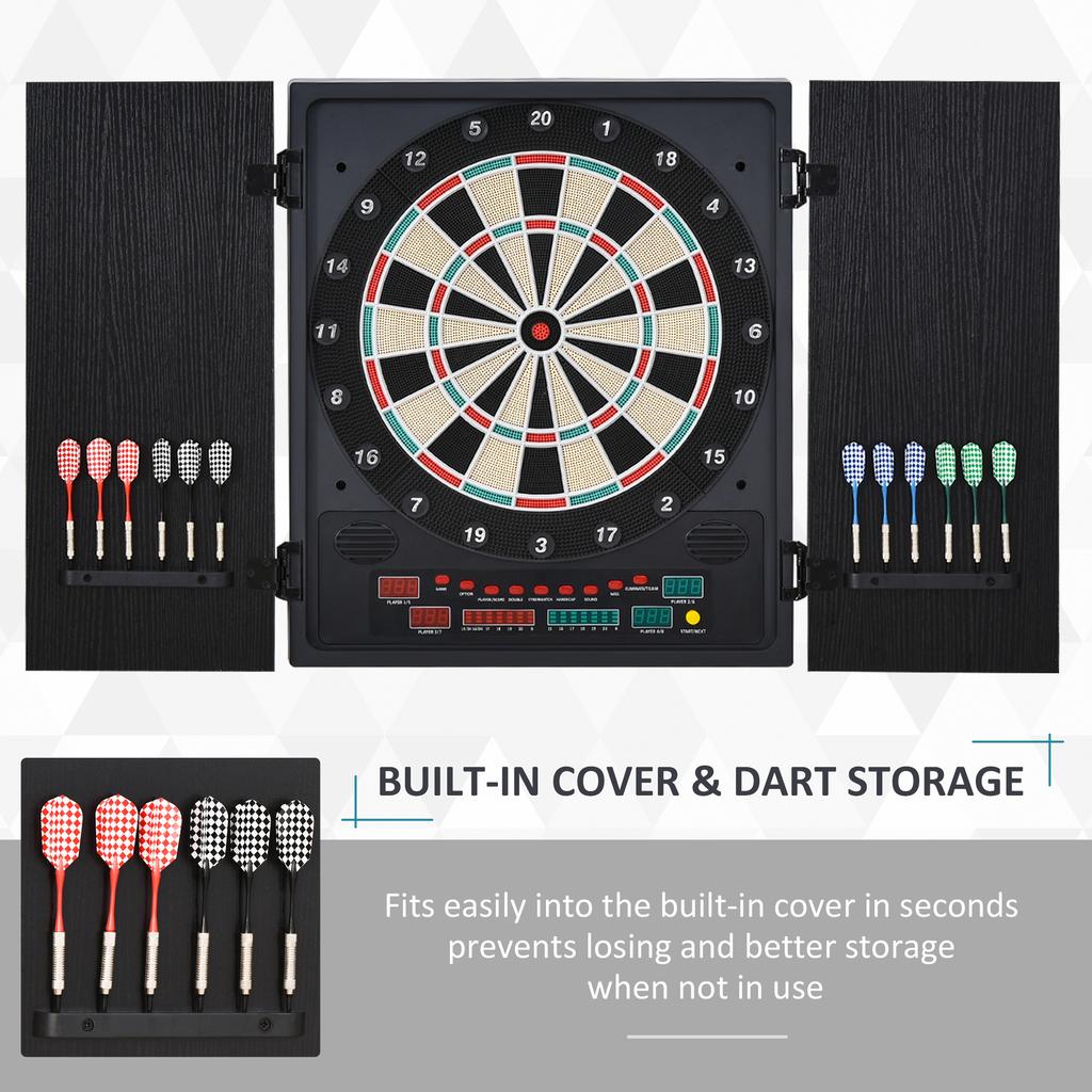 Electronic Dartboard Set, 27 Games Modes and 202 Variations, LED & 12 Soft Tip Darts and Cabinet to Storage