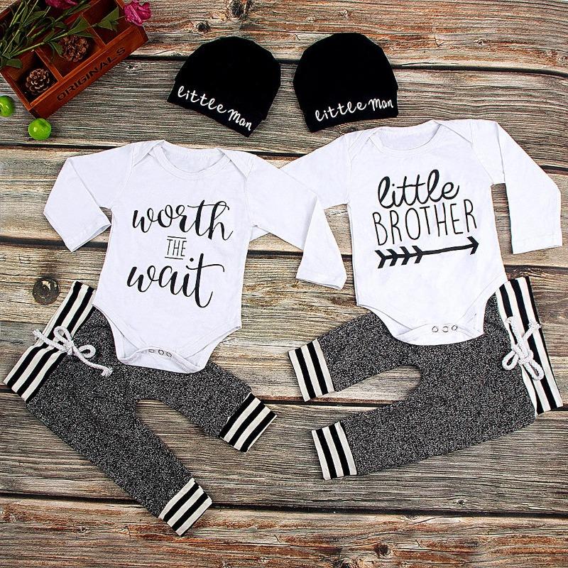 Newborn Infant Kid Baby Boy Girl Autumn Long Sleeve Tops Romper Jumpsuit Long Pants Hat Baby Clothes Outfits 3Pcs Set