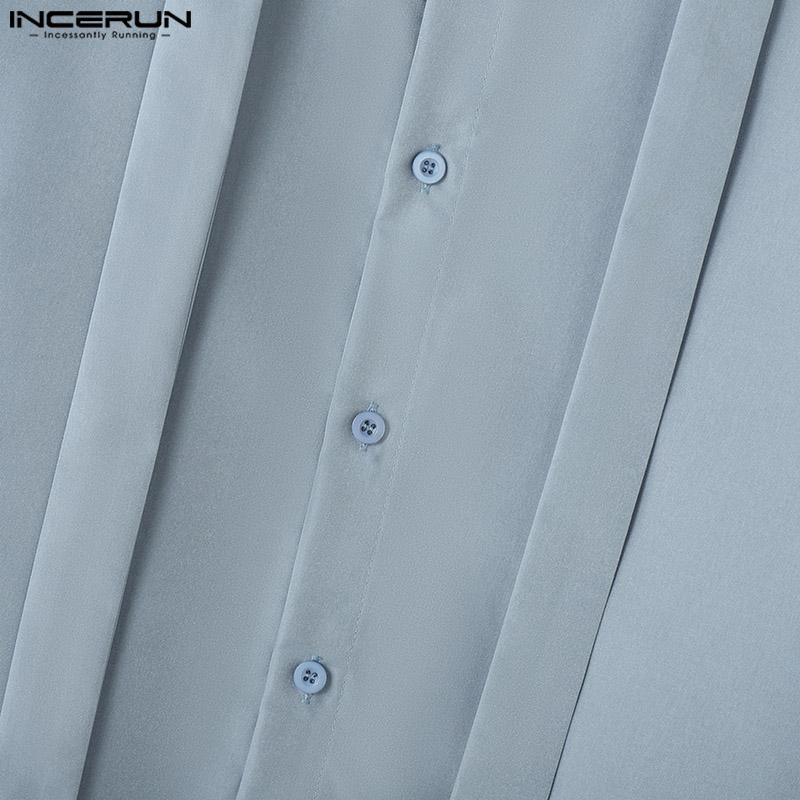 INCERUN Men Turn Down Collar Lace-up Long Sleeve Tops Buttons Casual Shirts