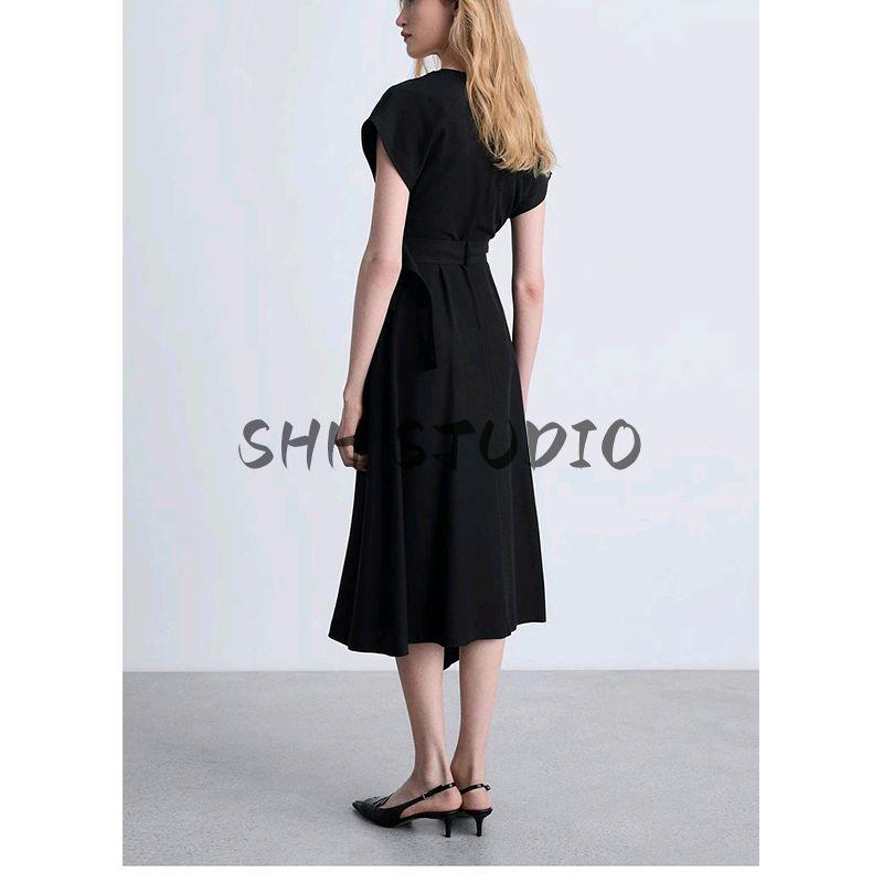 Spring and Summer New Arrival Women's Clothing Minimalist Style V-neck Lace-up Asymmetrical Hem High Waist A- Line Dress 87064801
