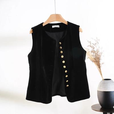 French Retro Fashionable Vest Top Women's 2025 Autumn New High-end Velvet Black Vest