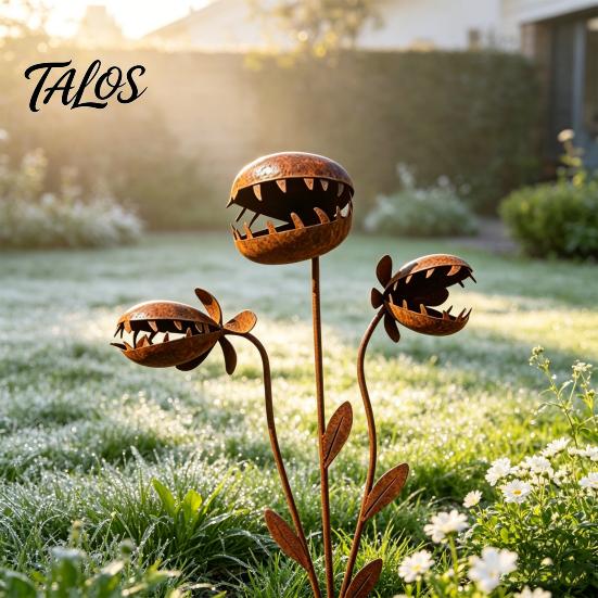 Rusty Garden Stake Carnivorous Plant Stake, Metal Venus Flytrap Sculpture, Sculpture Monstrous Ornament for Yard Flower Bed Lawn Rust-colored Decor