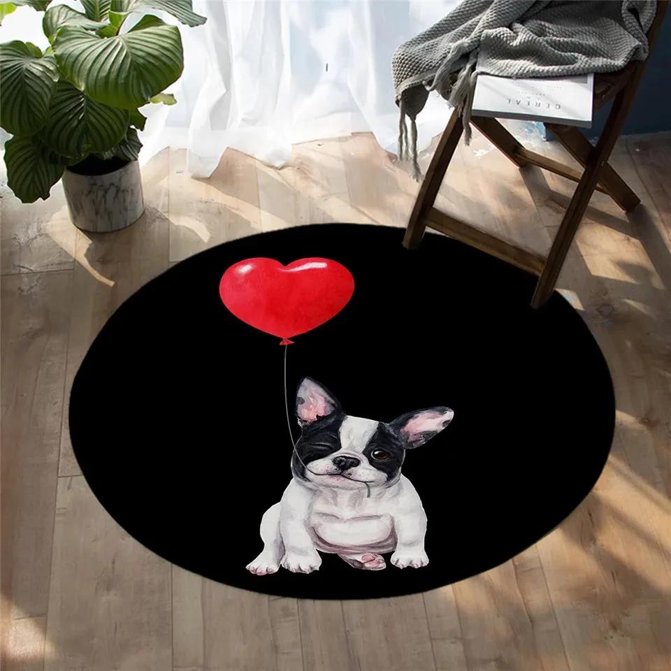 Cute Pug Dog Round Carpet Kawaii Pet Area Rug for Living Room Bedroom Decor Anti-Slip Floor Mat Circle Kitchen Entrance Doormat