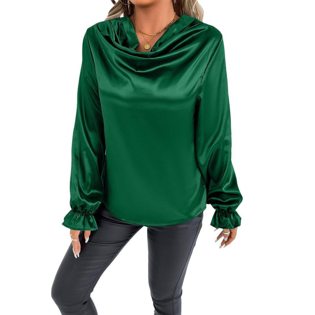 Košile s dlouhým rukávem ze simulovaného hedvábí a saténové dámské halenky a košile