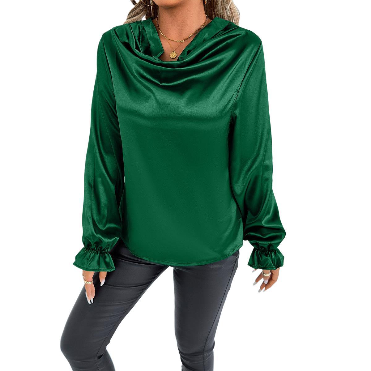 

Simulated Silk Long Sleeved Shirt and Satin Women’s Blouses & Shirts S чорний