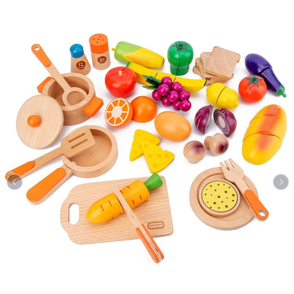 Children's Toys Baby Birthday Simulation Large Wooden Box Vegetables and Fruits Cut To See Boys and Girls Play House Set Combination