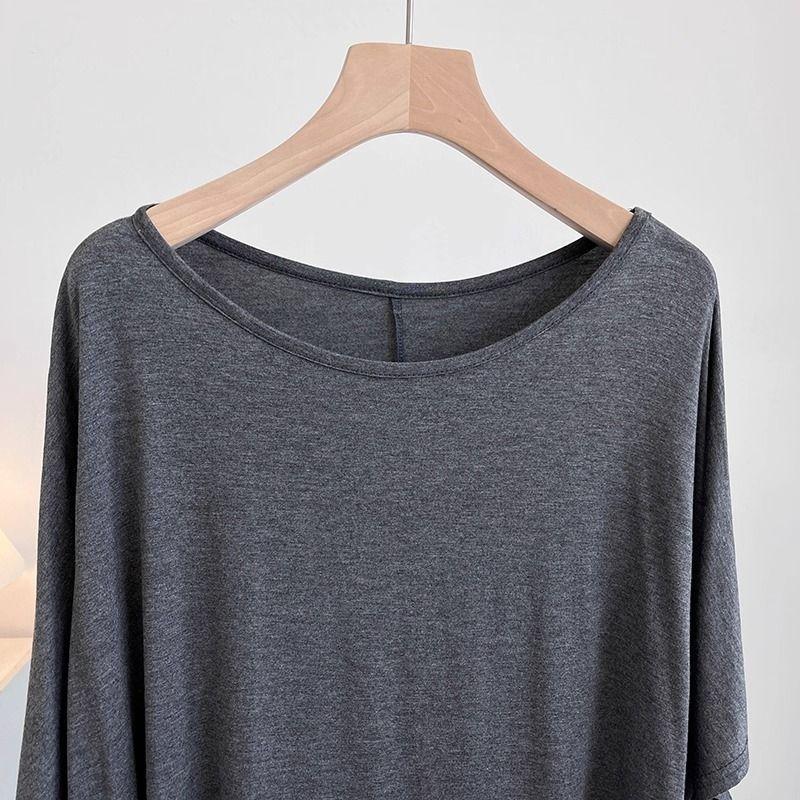 T-shirt Damski Jednolity Kolor Codzienny Duży Rozmiar Luźny Okrągły Dekolt Pulower Krótki Rękaw Top