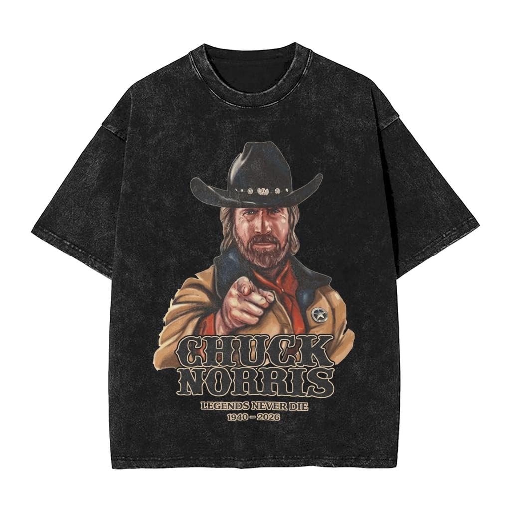 T-shirt Lavate Il Più Grande di Tutti i Tempi Chuck Norris Hip Hop T-shirt Retrò Harajuku Streetwear Top in Cotone Top Magliette per Unisex Donna