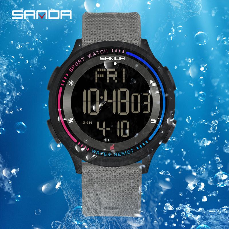 SANDA LED Digital Movement Teenager Students Hand Clock Trendy Outdoor Sports Water Resistant Mode Wristwatch Top Men Watch