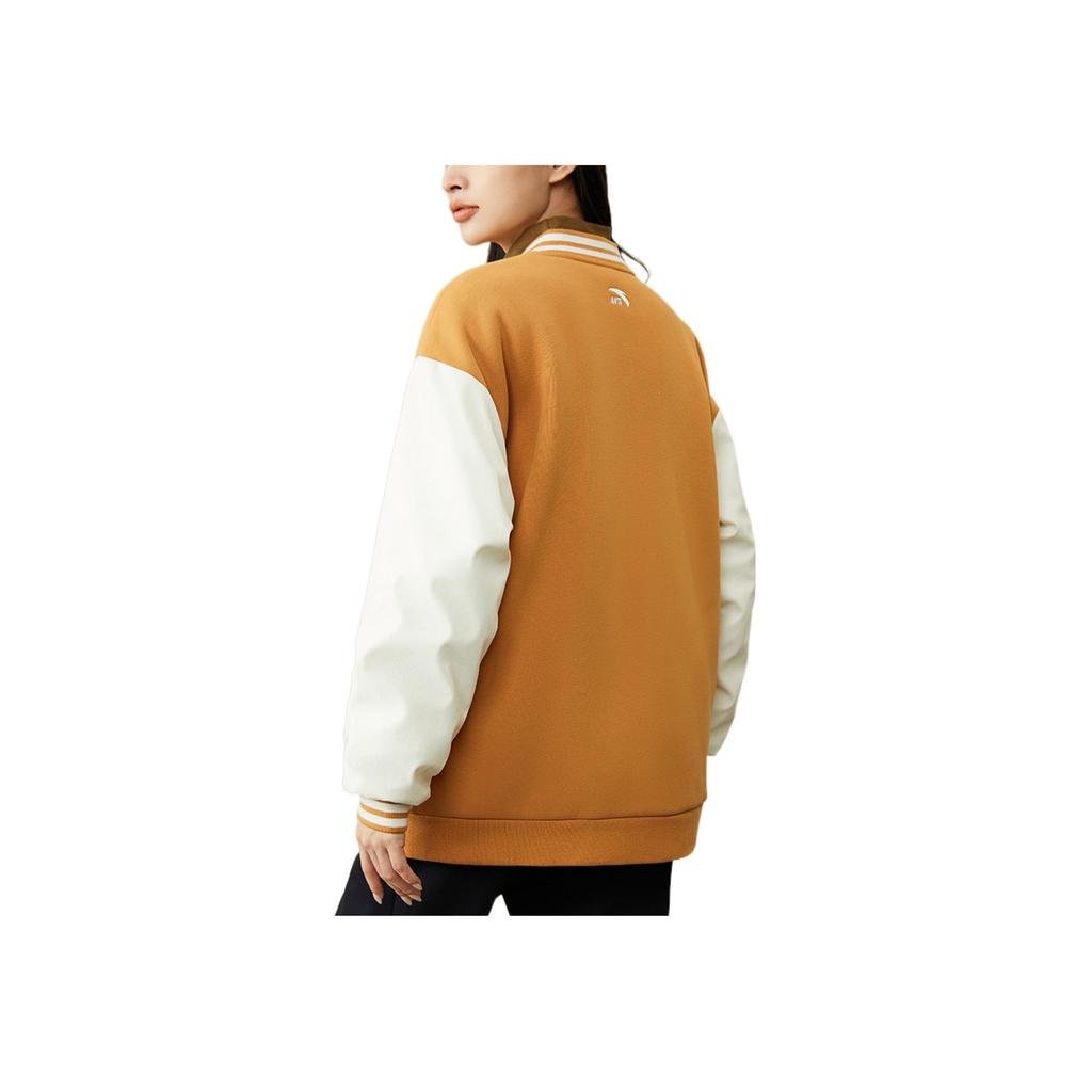 Anta Lifestyle Series Printed Label Logo Buttoned Fleece Baseball Jacket Women Jacket Brown 162248725-3