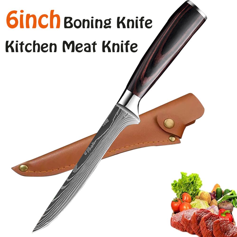 

Kitchen Boning Knife Damascus Laser Stainless Steel Chef Knives Meat Cleaver Beef Sheep Fish Cutter Wood Handle Kitchen Supplies