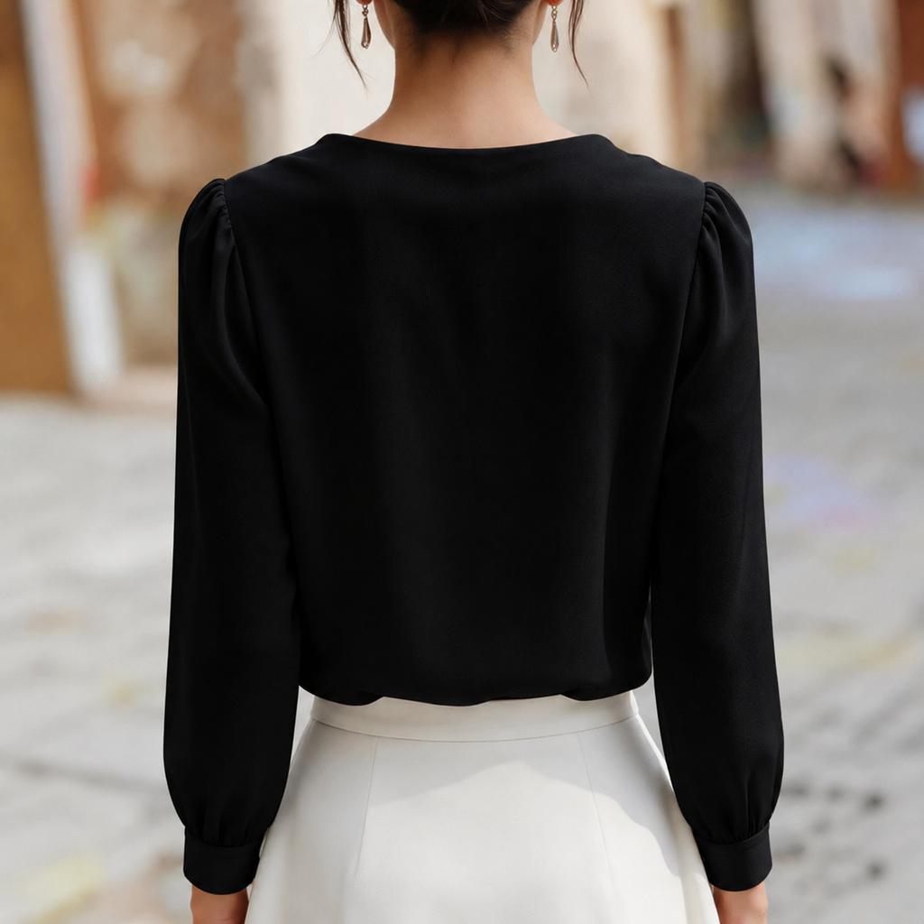 Women's Cowl Neck Long Sleeve Chiffon Blouse Color Top