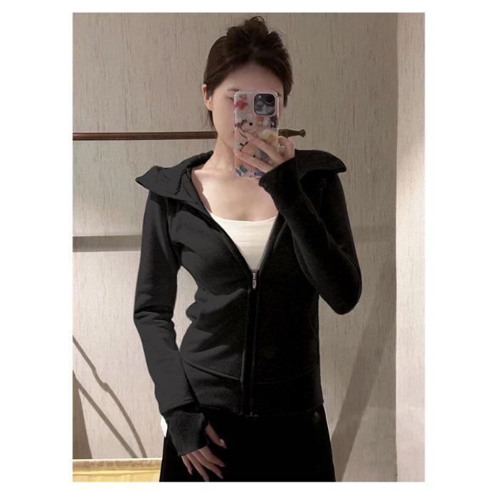 Women s Slim Fit Grey Hooded Cardigan: Waist-Cinching Early Autumn Sweatshirt S