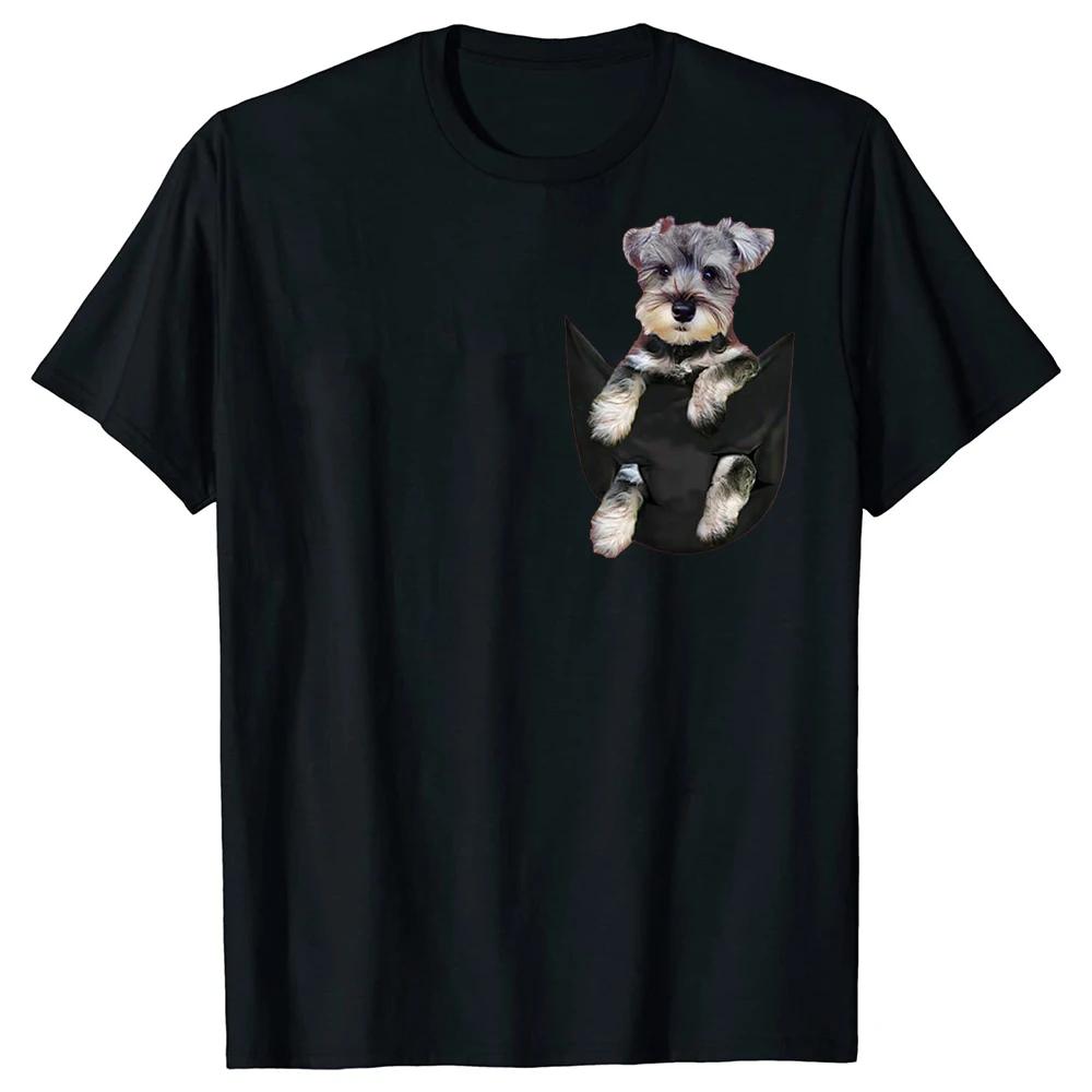 Novelty Awesome Schnauzer Dog In Pocket T Shirts Graphic Cotton Streetwear Short Sleeve Birthday Gifts Summer Style T-shirt Men