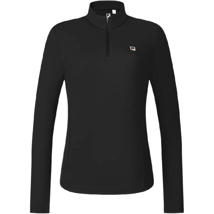 Fila Athletics Fitness Solid Color Fleece Casual Long Sleeve Breathable Regular T-Shirt Women Tops Black A11W441202F-BK