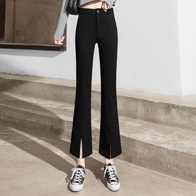 Women s High-Waist Slit Flared Cropped Pants L