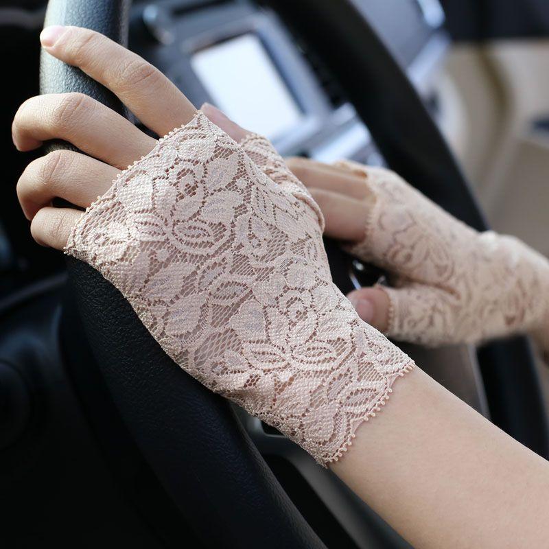 

Летние женские кружевные милые короткие перчатки без пальцев, закрывающие шрамы, татуировки, перчатки «пасть тигра», тонкие перчатки с полуоткрытыми пальцами Skin color small flower 12cm One size