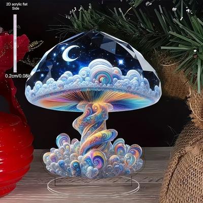 2D Flat, Starry Sky Mushroom Acrylic Desktop Decoration, with Base, Suitable for Wall Decoration, Porch, Room, Villa, Accents Home, Hallway, or Workpl