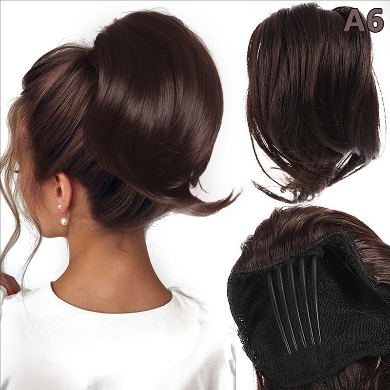 Synthetic Messy Bun Women Straight Short High Ponytail Extension Synthetic Straight Claw Clip Chignon Natural Hairpieces