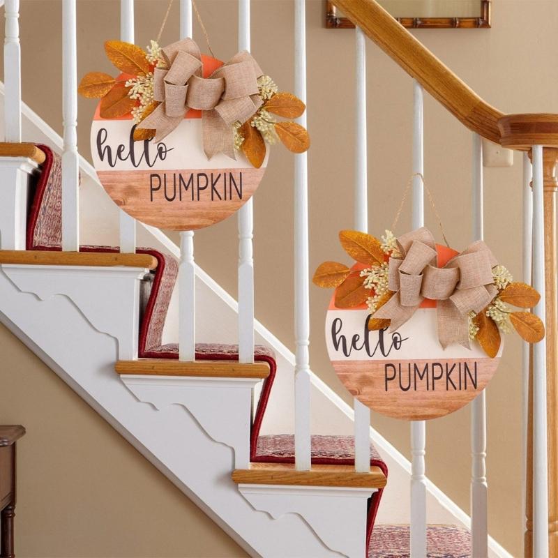 Farmhouses Welcome Wood Sign Delicate Fall Themed Wood Welcome Sign with Bowknot and Berries for Decoration