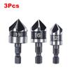 3PCS Countersink Drill Bit Hss Hex Chamfer Five Pears Hexagonal 90 Degrees Boring Drill Shank Carbon Steel Woodworking Tools Set