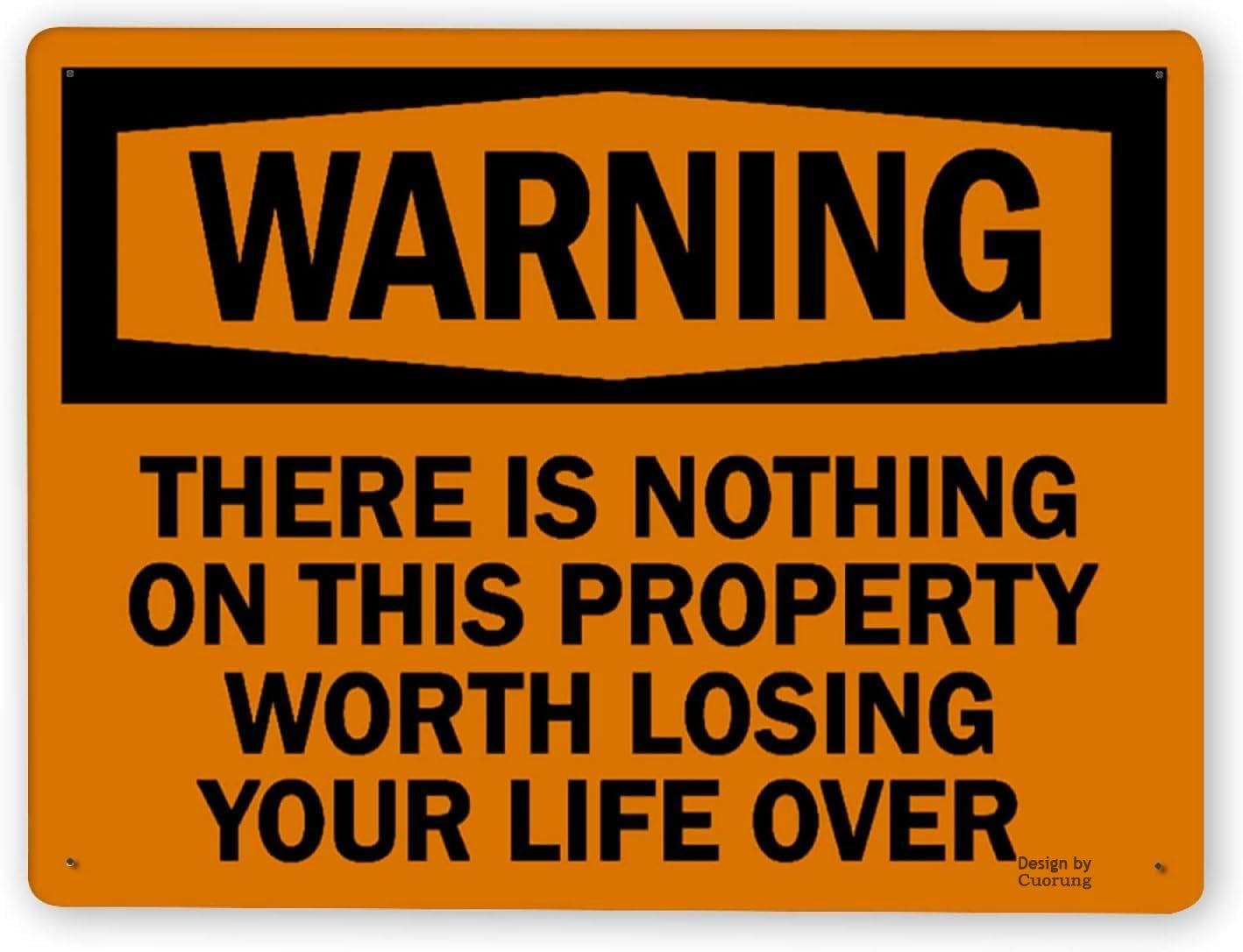 

Man Cave Decor Warning Signfunny Security Warning Sign There Is Nothing On This Property Worth Losing Your Life OverTin Pai 20x30cm（7.8x11.8inch）