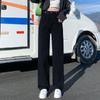 High-Waisted Black & Gray Wide-Leg Jeans - Adjustable Multi-Button Design, Loose Pear Shape, Floor Length for Women