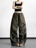 Damen-Cargo-Hose in Armeegrün - Frühjahr 2026 Stil, Kordelzug, Lockere Passform, Weiter Schnitt, Perfekt für Outdoor-Reisen