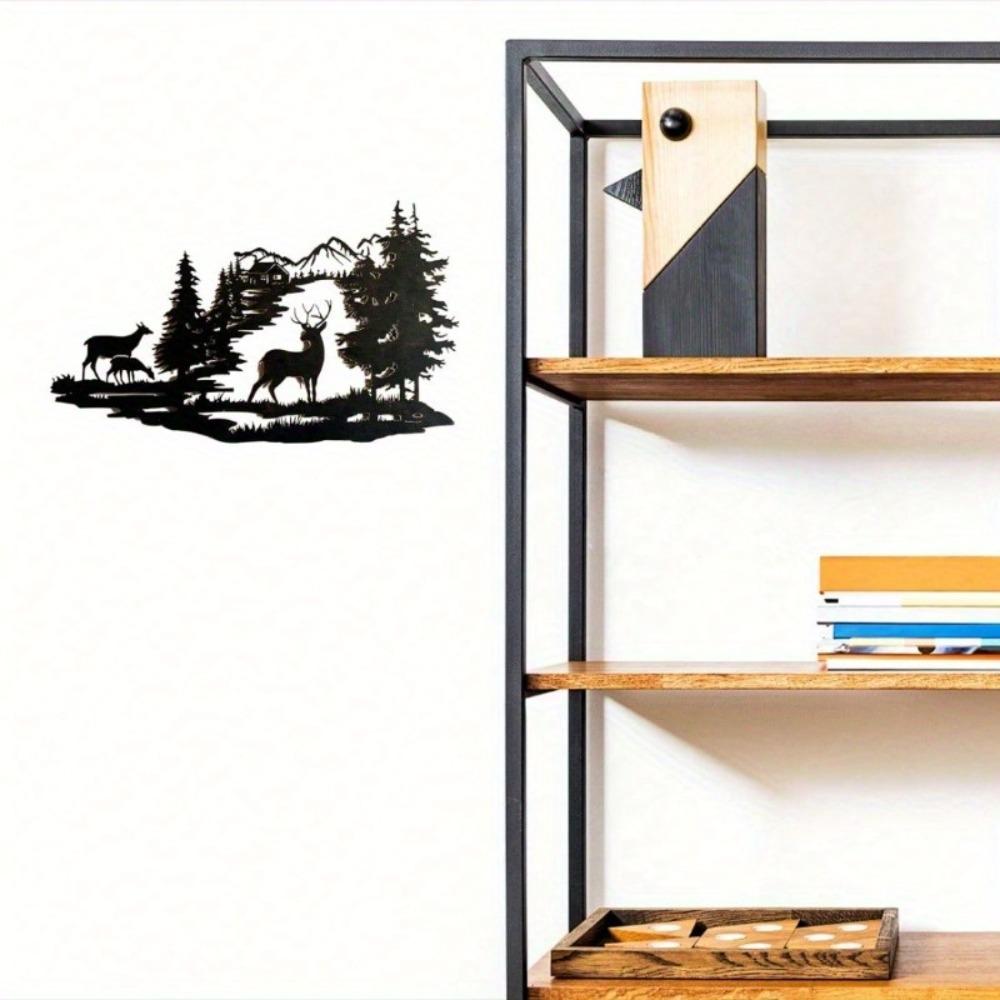 Christmas Iron Wall Art Deer Forest Metal Sculpture Home Decor