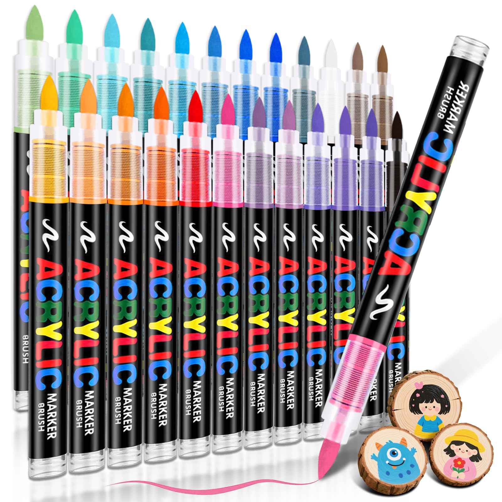 Acrylic Marker 24 Direct Ink Acrylic Paint Waterproof Acrylic Markers for and Brush Type Pens, Colors, Type, Water-Based Pens, Markers, Glass, Wood,
