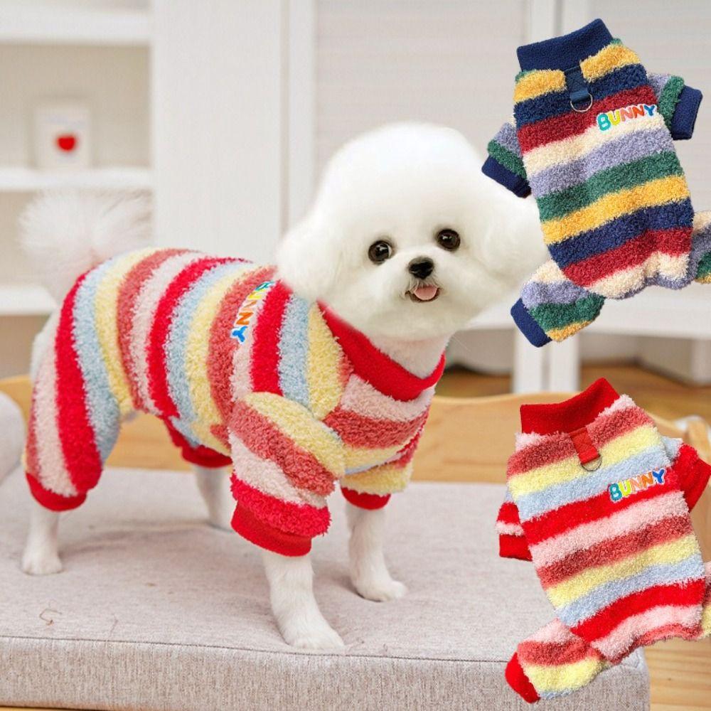 Warm Dog Four Legged Clothes Rainbow Striped Striped Dog Clothes Fashion Pet Sweater  Autumn Winter