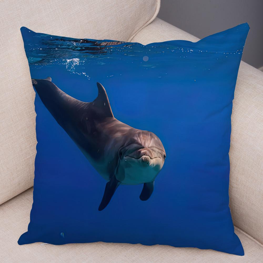 Federa per Cuscino Delfino Vita Marina Motivo Pesci Barriera Corallina Tessuto Morbido Studio Ufficio Casa Decorazione Federa