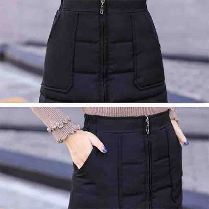 Damen Daunenrock aus Baumwolle, A-Linie, hohe Taille, Taillenschutz, warm, winddicht, verdickender einteiliger, mittellanger Hüftrock